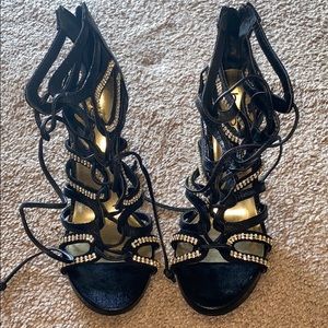 BEBE bling gladiator pumps